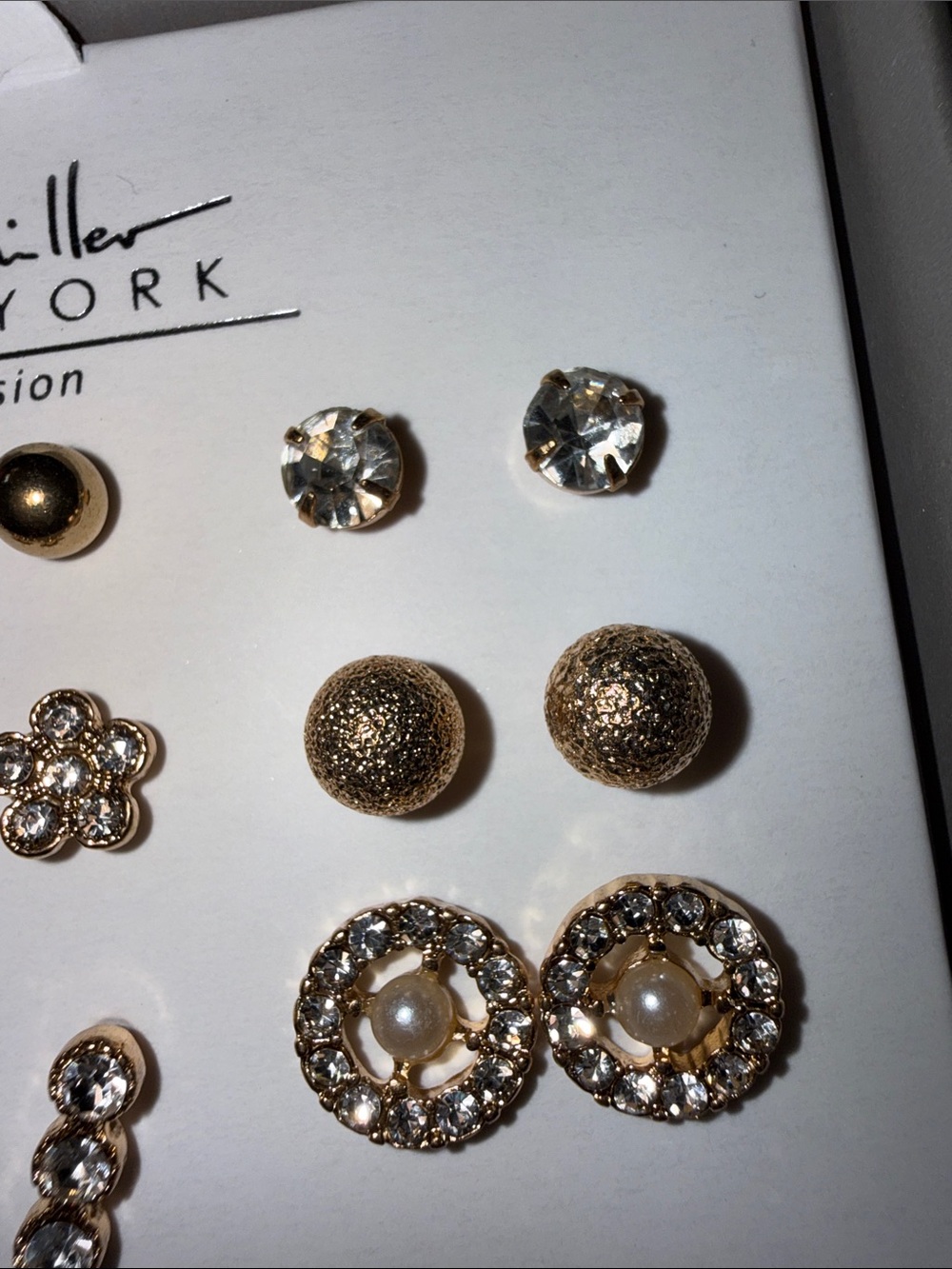 Nicole Miller 9 pieces Gold and Crystal Multi-Pair Earring Set - Picture 4 of 6